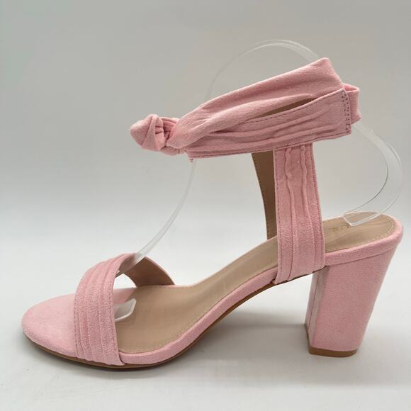 Allegra K Sandals Womens 9 Pink‎ Block Heel Ankle Tie Soft Suede Open Toe NEW - Picture 2 of 11